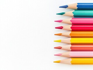 Fototapeta premium group of colored pencils on white background with space for text 