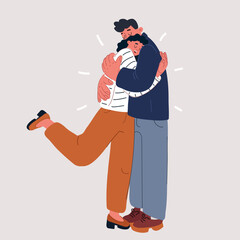 Cartoon vector illustration of a man and woman hugging