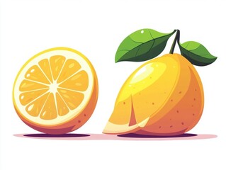 lemon fruit, slice and half isolated on a white background, Fresh and Juicy Lemon