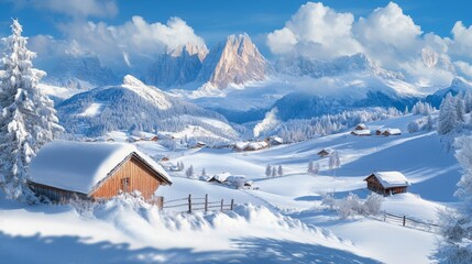 Fototapeta premium Stunning winter view of Alpe di Siusi village in the Dolomites, Italy.