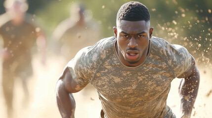 Soldiers engaging in physical training with obstacle courses and team-building exercises photo