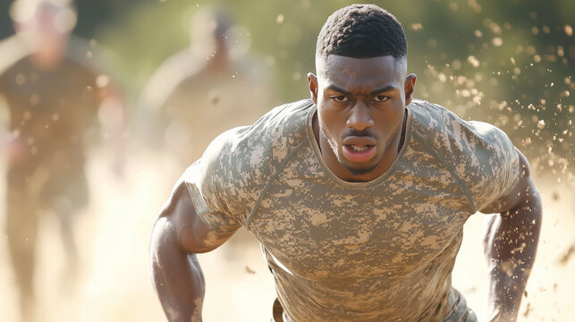 Soldiers engaging in physical training with obstacle courses and team-building exercises photo