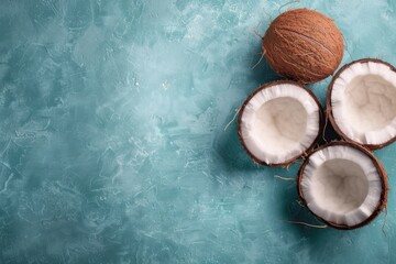 Coconut Halves on Blue Background