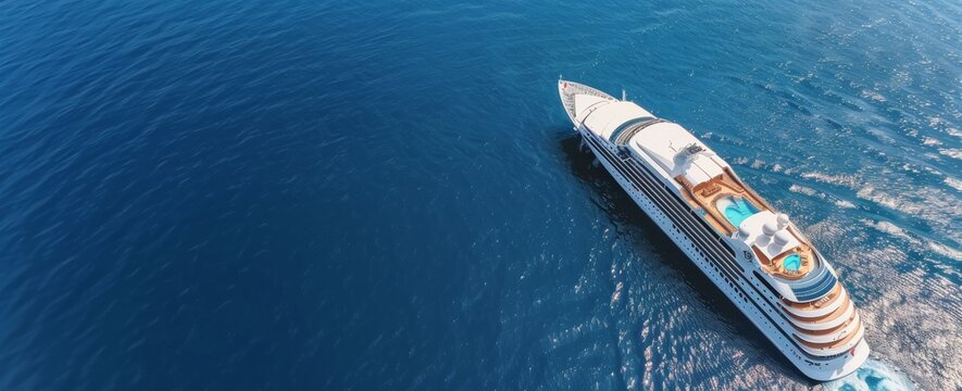 Cruise Ship Sailing Over Crystal Clear Waters in Tropical Location