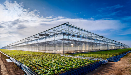 Interior of a modern greenhouse complex for growing crops