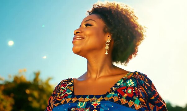 Ivorian Woman Embracing the Sunlight Under a Blue Sky