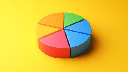 Fototapeta premium 3D pie chart on a solid yellow background generative ai