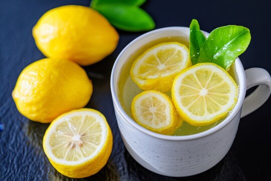 Warm lemon water with fresh slices of lemon floating in a cup, symbolizing a simple morning detox ritual