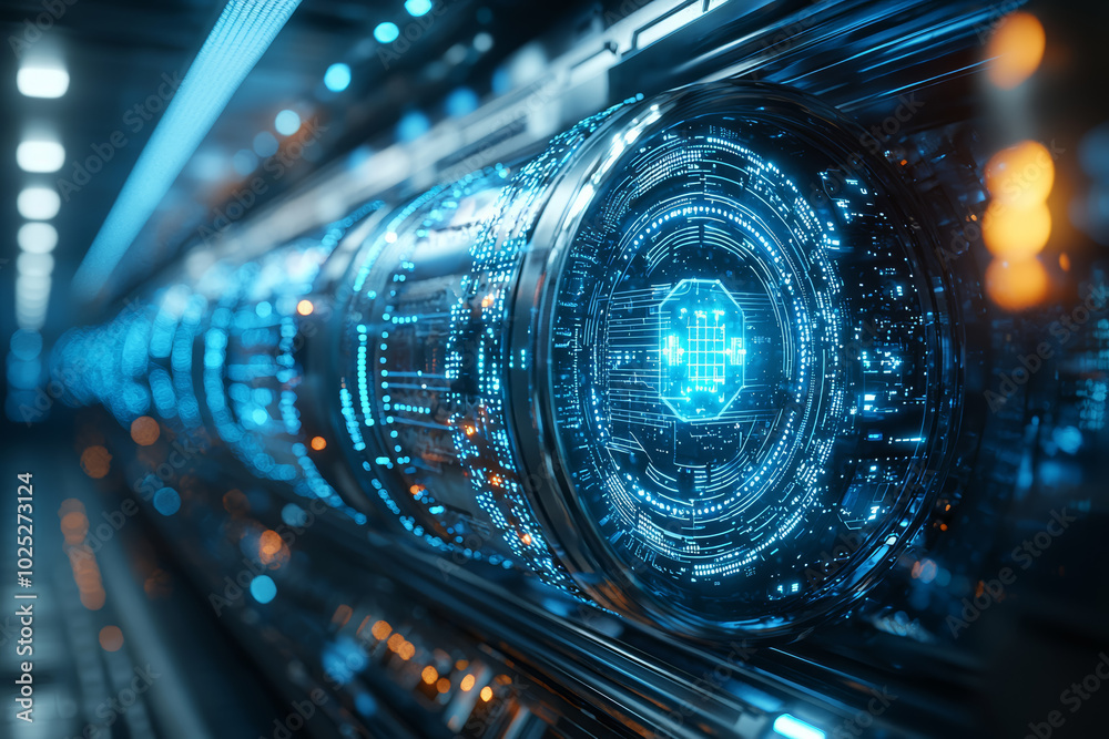 Poster an ai system detecting and neutralizing a cyberattack in real-time, symbolizing the use of advanced 