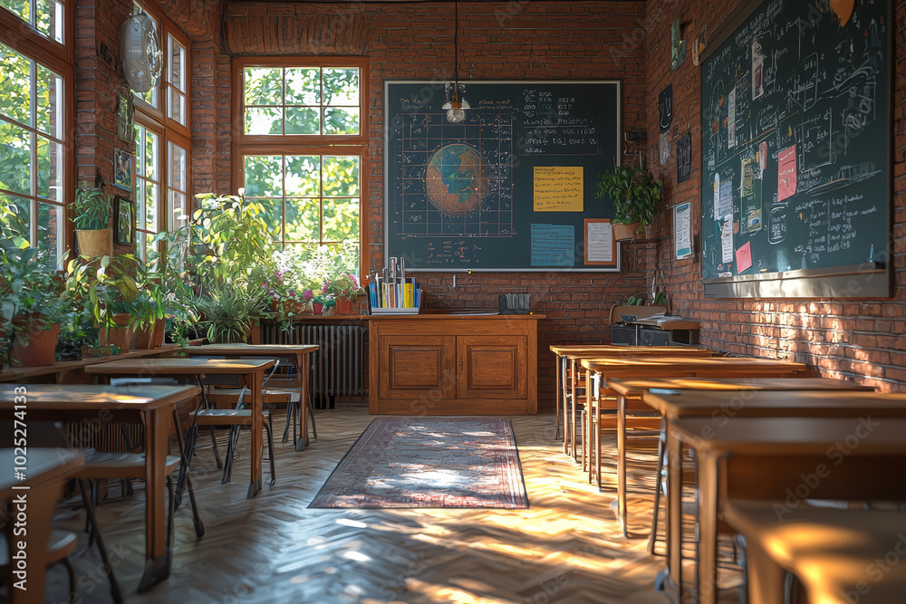 Poster a virtual classroom run by an ai tutor, showing the possibilities of distance learning enhanced by a