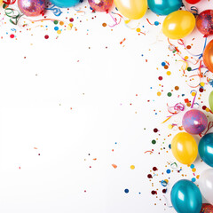 Colorful birthday party wallpaper with balloons, confetti, and streamers
