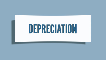 Depreciation. A card isolated on blue background.