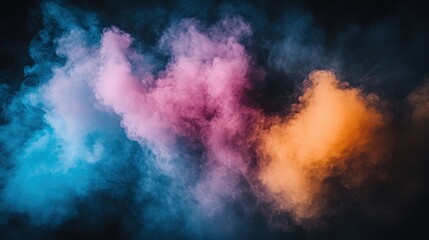 colored smoke on a black background, pink, blue and orange colors, abstract background, illustration, wallpaper