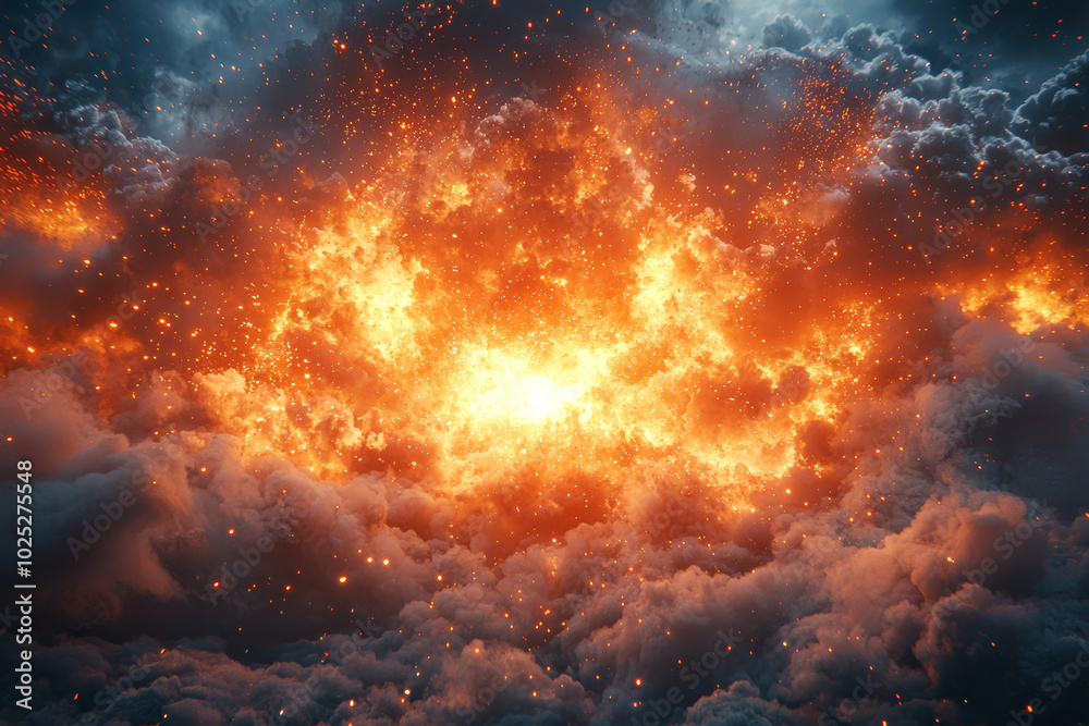 Wall mural a small spark igniting a massive explosion, symbolizing the creation of a new reality. concept of co