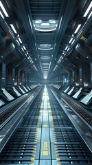 A futuristic hallway with a metallic design. AI.