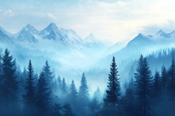 Fototapeta premium Serene Misty Mountains with Evergreen Forest