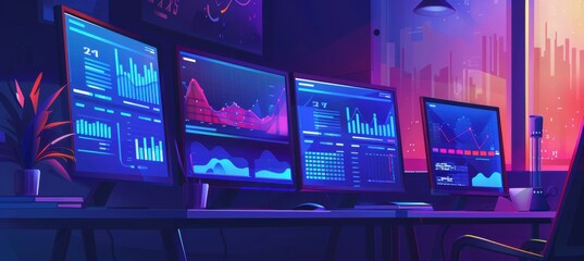 Digital Marketing Workspace with Analytics and Social Media Dashboards for Modern Design