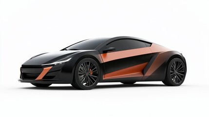 Futuristic EV Concept Sports Car Design - Ultra-Detailed 3D Render Illustration in Matte Black and Electric Orange with Dynamic Aerodynamic Features