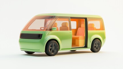 Fototapeta premium Futuristic Electric Van Concept Design for Families in Ultra-Detailed 3D Render, Perfect for Adventure Seekers