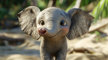 Obraz premium Elephant calf, raising trunk, funny face, generative ai