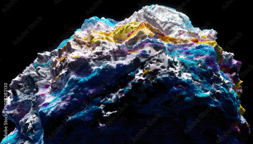 Sticker 3d render of abstract art with surreal mineral geology stone object ocean coral reef or asteroid in 