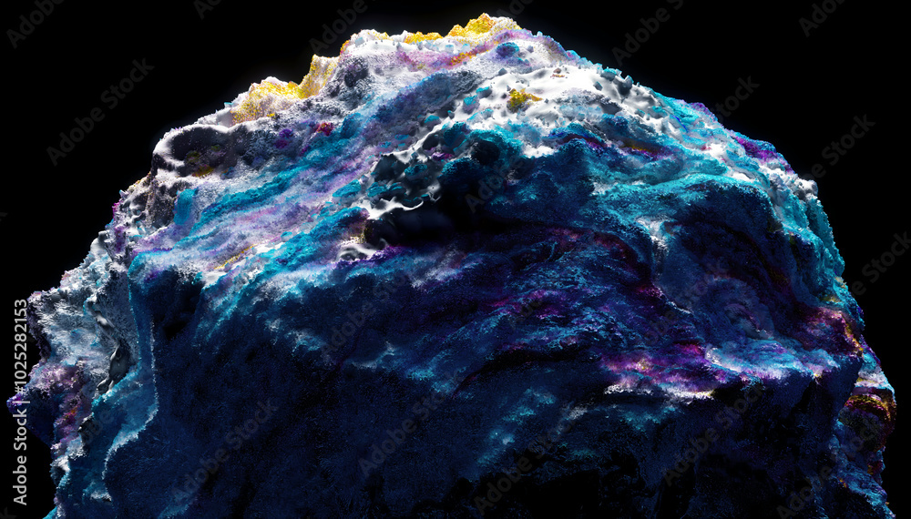Poster 3d render of abstract art with surreal mineral geology stone object ocean coral reef or asteroid in 