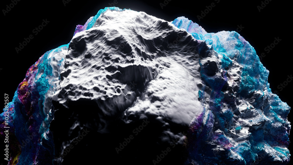 Poster 3d render of abstract art with surreal mineral geology stone object ocean coral reef or asteroid in 