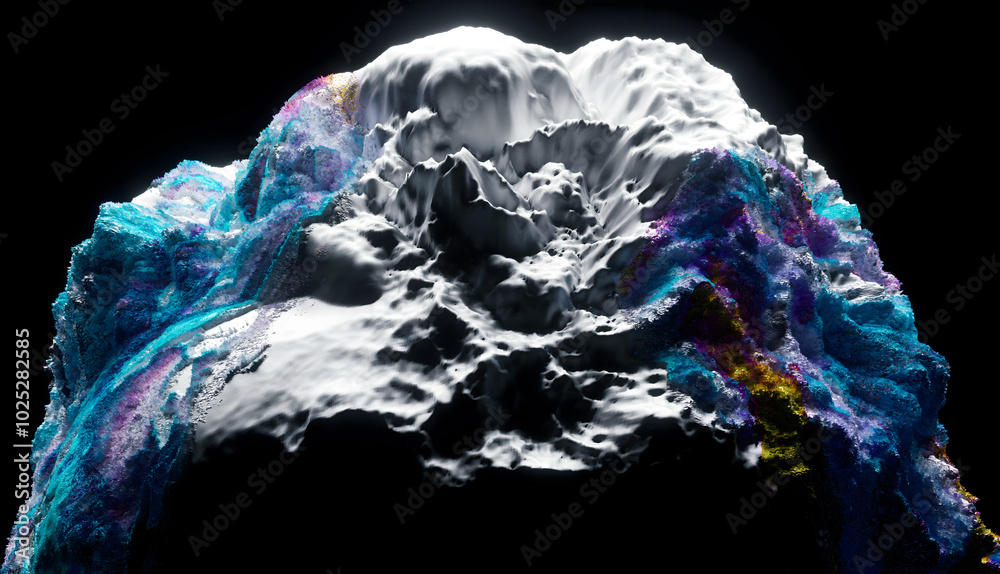 Sticker 3d render of abstract art with surreal mineral geology stone object ocean coral reef or asteroid in 
