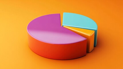 Fototapeta premium Glossy 3D pie chart with deep colors on a solid orange background generative ai