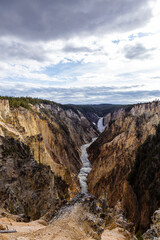 Breathtaking View of Grand Canyon of the Yellowstone with Dramatic Sky Over Yellowstone National Park in Wyoming, USA