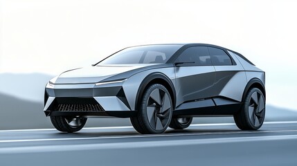 Naklejka premium Futuristic Electric Vehicle Concept Design with Striking Angles and Ultra-Detailed Features