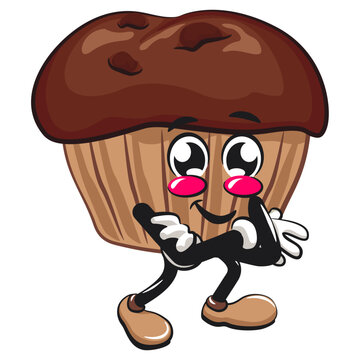 recommend clip art: kawaii cartoon chocolate muffin with chocolate chip character mascot isolated vector illustration folding his arms calmly, work of hand drawn