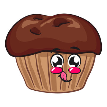 recommend clip art: kawaii cartoon chocolate muffin with chocolate chip character mascot isolated vector illustration, work of hand drawn