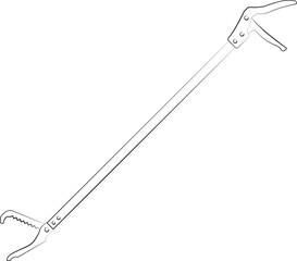 snake gripper, professional snake tongs, snake and reptile catcher for wildlife control for neurotoxic snake, snake grabber realistic contour, outline lines drawn