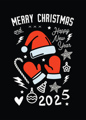 Christmas and New Year poster. Original vector illustration in vintage style. T-shirt design.