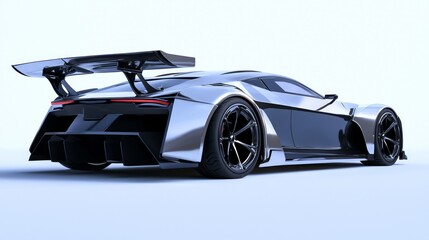 Obraz premium Futuristic EV Concept Car Design with Aggressive Silhouette and Innovative Rear Wing | 3D Render Illustration of High-Performance Electric Sports Car Concept
