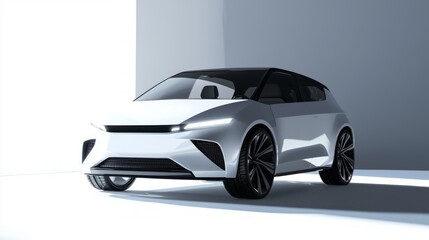 Futuristic EV Concept Car Design: Ultra-Detailed 3D Render of a Stylish Compact Electric Hatchback for Urban Commuters