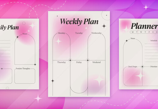 Pink and Purple Aesthetic Daily and Weekly Planner Set