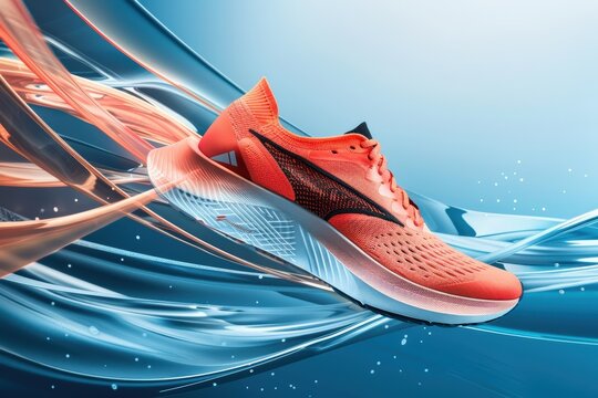 Modern Running Shoe Advertisement Design with Dynamic Visuals for Promotional Use