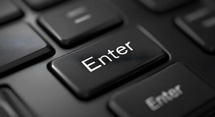 A close-up of the computer's Enter key. The concept of computers.