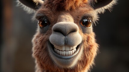 Obraz premium Llama, grinning at camera, teeth showing, generative ai