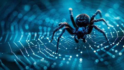 Black Spider on 3D Web Illustration