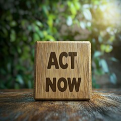 Act now message on a wooden block. calling for immediate or urgent action.