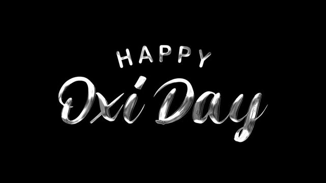 Happy Oxi Day Text Animation on Silver Color. Great for Oxi Day Celebrations, for banner, social media feed wallpaper stories.
