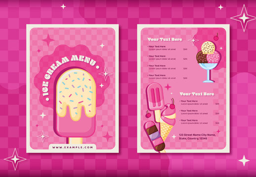 Pink Retro Ice Cream Shop Dessert Menu Template