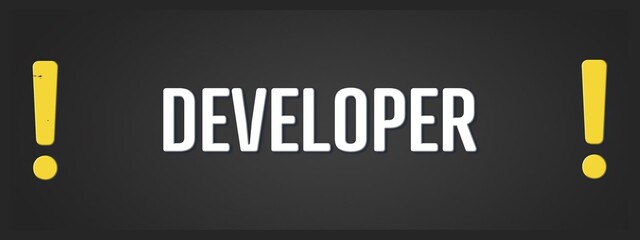 Developer. A blackboard with white text. Illustration with grunge text style.