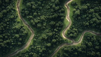 A winding road through a forest with trees on both sides