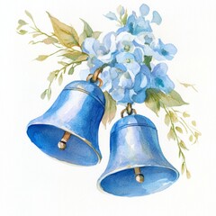 watercolor blue bells on white background