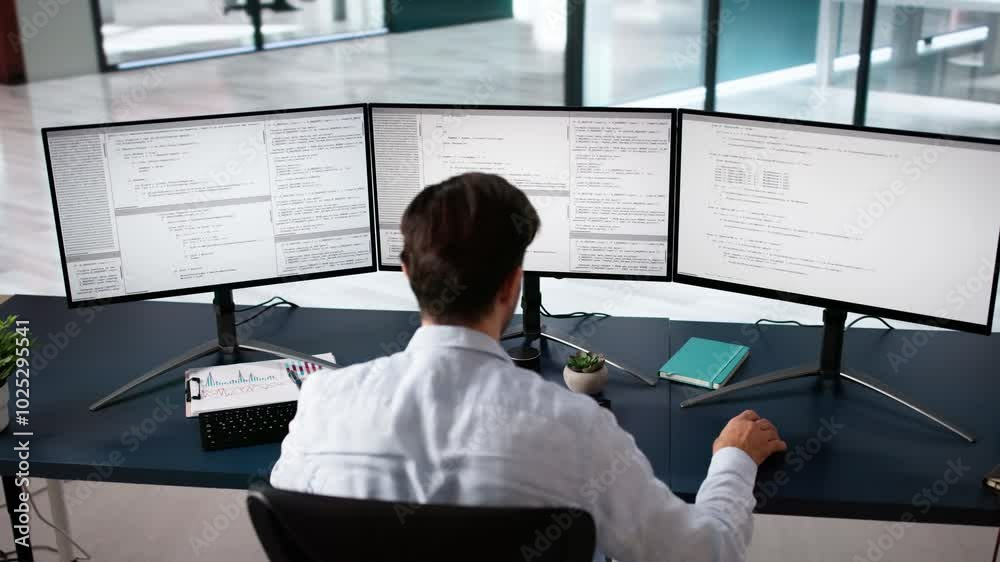 Poster Coder Using Computer At Desk