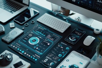 Obraz premium Modern Tech Startup Website Interface Design for Innovative Solutions and High-Tech Product Display